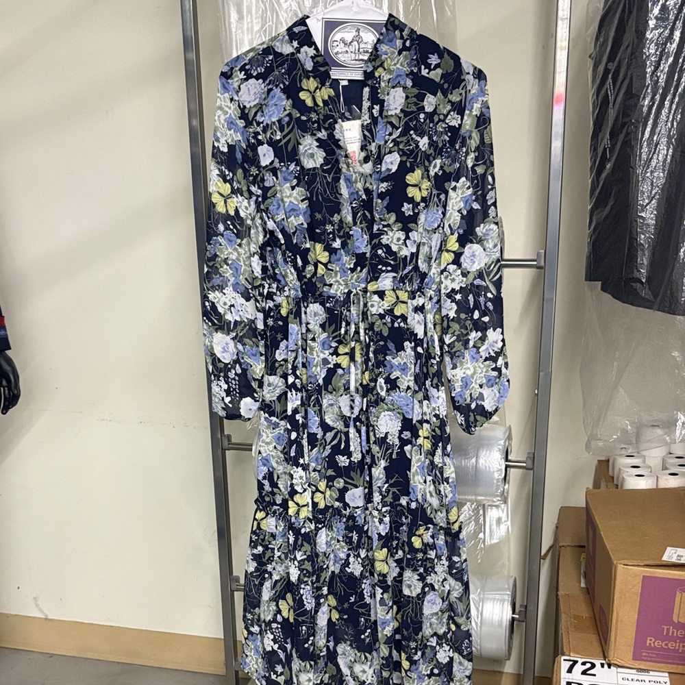 Navy Floral Long Sleeve Dress